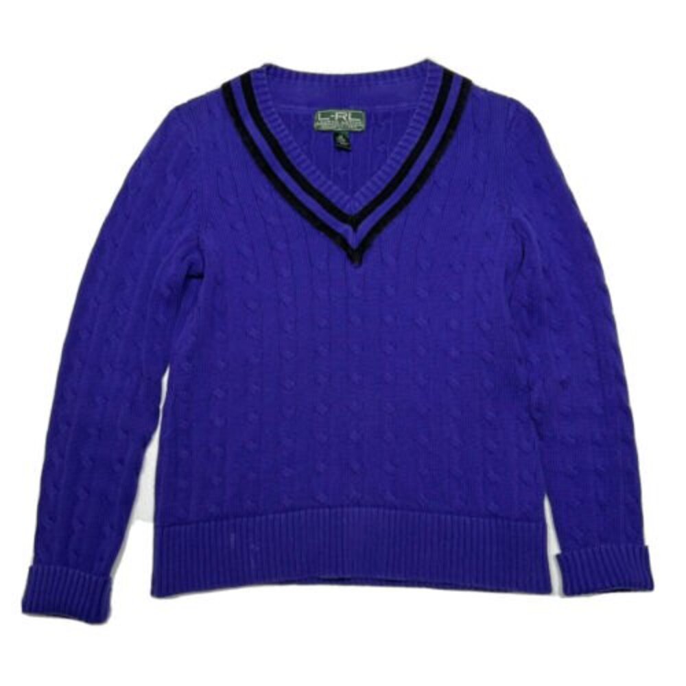 Lauren Ralph Lauren Active Womens Cable Knit Tennis Sweater Size M Indigo